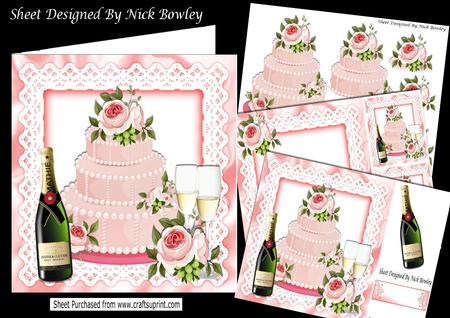 Lovely Pink/white Cake with Roses, & Champagne 8x8 Mini Kit