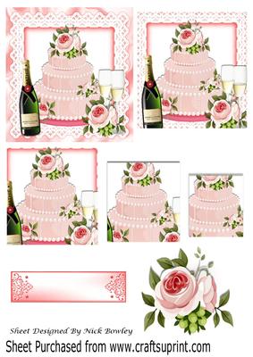 Lovely Pink/white Cake with Roses, & Champagne Pyramids