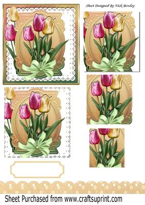 Pretty Tulips on Lace with Bow Pyramids