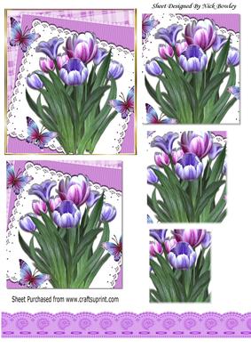 Pink and Lilac Tulips on Lace Pyramids