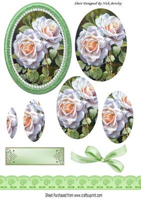 Pretty Peach and White Roses in Pearl Frame Oval Pyramids