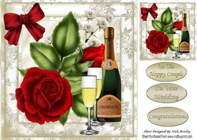 Champagne and Red Roses 8x8