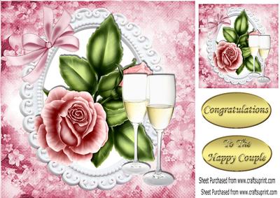 To the Happy Couple Champers & Pink Roses 8x8