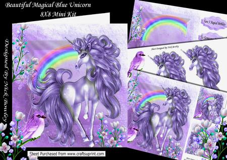 Fantasy Purple Unicorn with Rainbow & Bird 8x8 Mini Kit