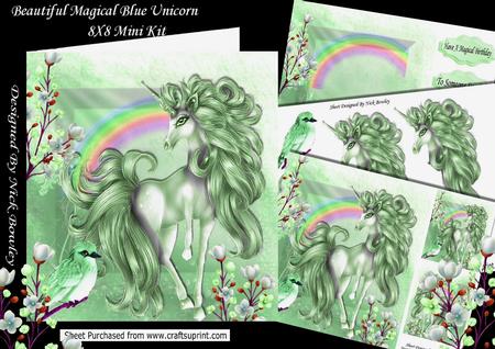 Fantasy Green Unicorn with Rainbow & Bird 8x8 Mini Kit