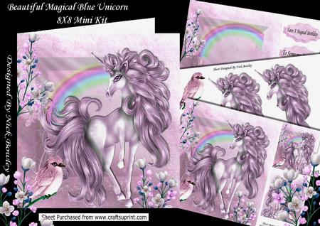 Fantasy Pink Unicorn with Rainbow & Bird 8x8 Mini Kit