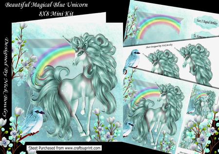 Fantasy Turq Unicorn with Rainbow & Bird 8x8 Mini Kit