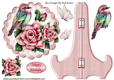 Pretty Bird on a Painted Pink Rose Plate and Stand
