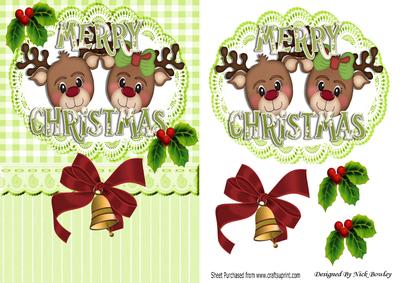 Cute Reindeers with Holly and Christmas Bells