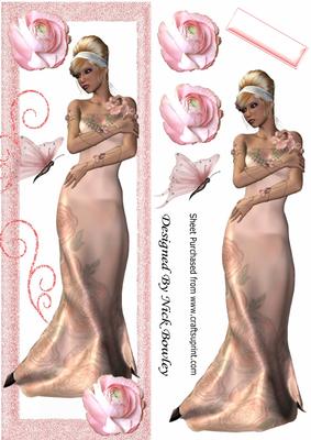 Pretty Lady with Pink Roses and Butterfly Tall Dl
