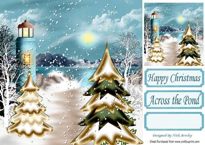 Lighthouse in Snow Scene with Mountains and Trees 8x8