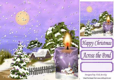 Cottage in the Snow with Lilac Candle 8x8