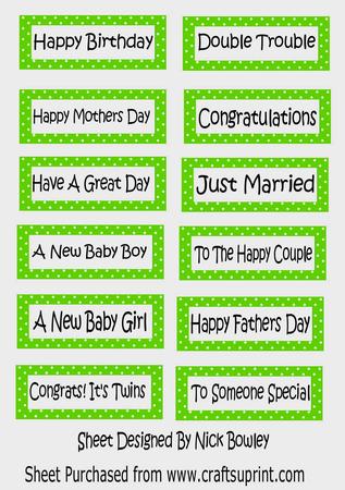 Lots of Lovely Sentiments on Green Polkadot Tags