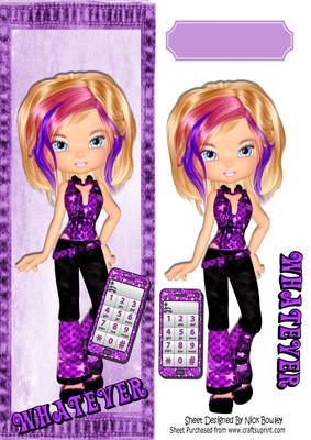 Girl with Purple Mobile Phone with Attitude Tall Dl