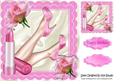 Lovely Legs, Pink Shoes and Lippy with Roses 8x8