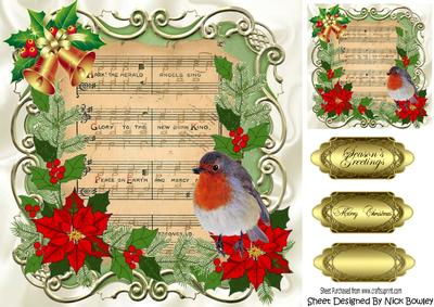 Music Script "hark the Herald" with Robin, Holly 8x8
