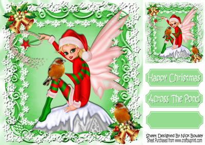 Happy Christmas! the Christmas Red Faerie with Robins 8x8