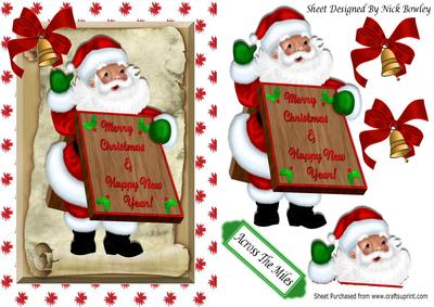 Santa on a Scroll with His Christmas List & Bells