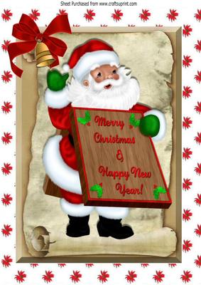 Santa on a Scroll with His Christmas List & Bells A4