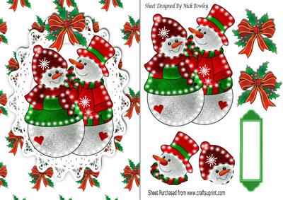 Illuminated Mr and Mrs Snowman on Lace with Bow