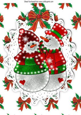 Illuminated Mr and Mrs Snowman on Lace with Bow A4