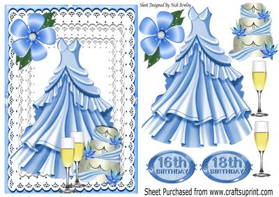 Blue Party Dress with Cake and Champagne