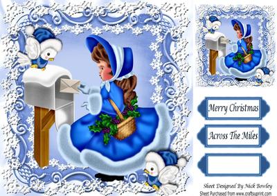 Dear Santa, Little Girl with Post Box and Bird 8x8