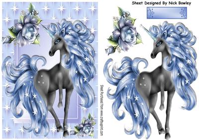 Beautiful Black Unicorn in Starlight Blue with Roses