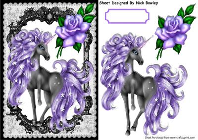 Black Lace with Purple Rose, & Fantasy Unicorn