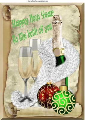 Happy New Year! Champagne and Glasses A4