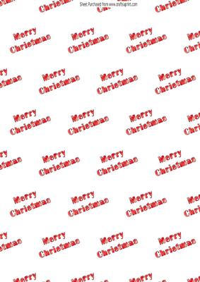 Merry Christmas in Red Text with Snow Background Paper