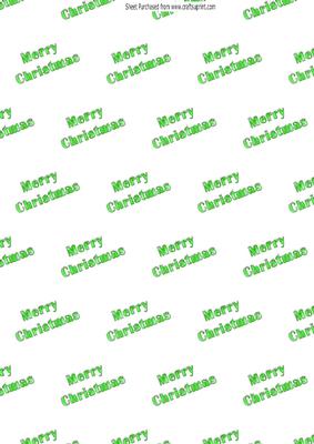 Merry Christmas in Green Text with Snow Background Paper
