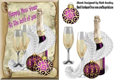 Happy New Year! Champagne and Glasses Pink Baubles
