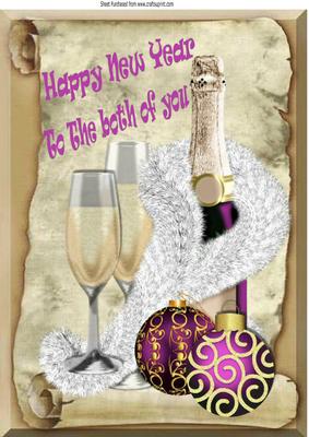 Happy New Year! Champagne and Glasses Pink A4