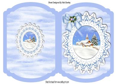 Cottage in the Snow on Lace Bracket Card