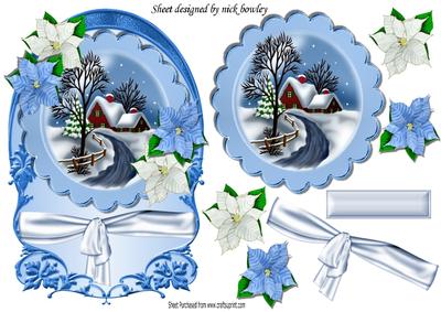 Cottage in the Snow on Pretty Plaque with Bow