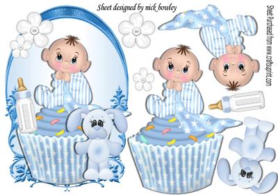 Baby Blue, Cupcake with His Bottle on a Plaque
