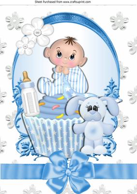 Baby Blue Cupcake with His Bottle on a Plaque A4