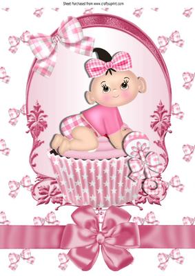 Cute Baby Pink Cupcake, with Her Rattle on a Plaque A4