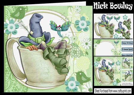 Gnome in Blue Hat Napping in Teacup 8x8 Mini Kit