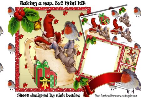 Lazy Gnome Napping in Cup in Santa Hat 8x8 Mini Kit