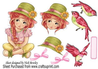 Little Girl with Birds, and Bows A4