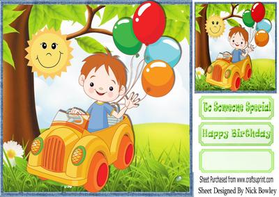 Boy in His Car with Balloons 8x8