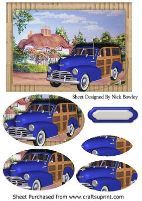Blue 1948 Vintage Woody, with Pretty Cottage Oval Pyramids