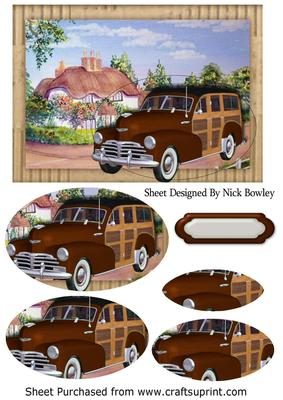 Blue 1948 Brown Woody Car, with Pretty Cottage Oval Pyramids