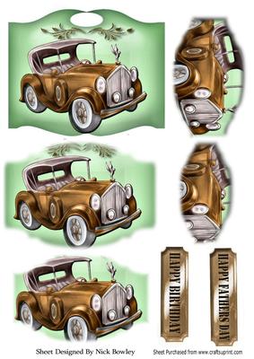 Brown Vintage Car on a Plaque, Bracket Pyramids