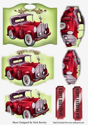 Red Vintage Car on a Plaque, Bracket Pyramids