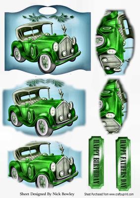 Green Vintage Car on a Plaque, Bracket Pyramids
