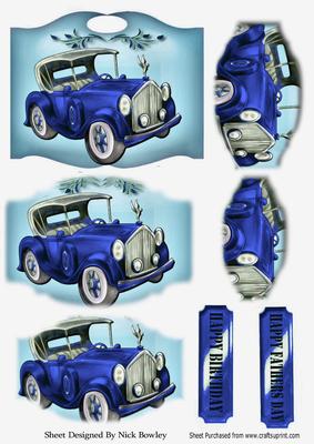 Blue Vintage Car on a Plaque, Bracket Pyramids