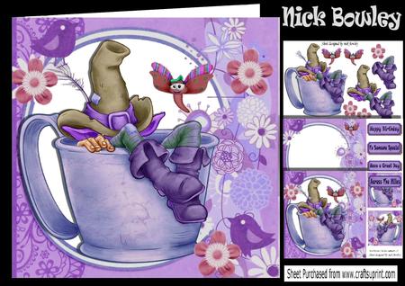 Gnome Snoozing Having 40 Winks with Purple Bird 8x8 Mini Kit